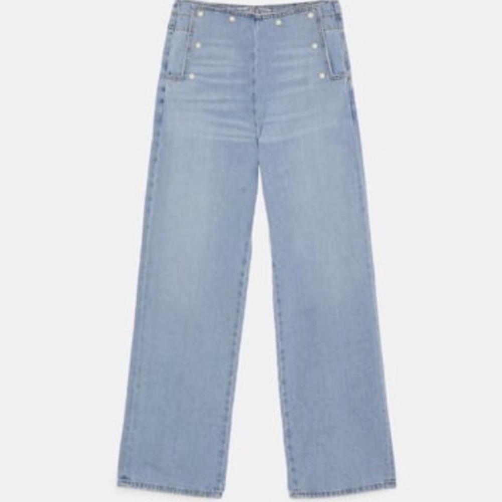 NWT Zara Z1975 Pearl Bead Trimmed Trousers